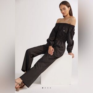 Anthropologie Mare Mare Off the Shoulder Belted Black Jumpsuit Medium